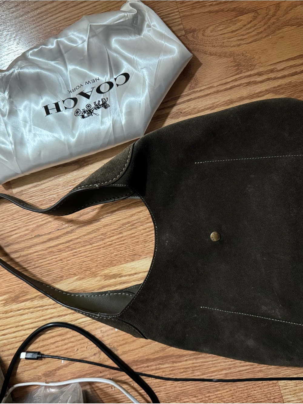 COACH Brooklyn 28 Suede Shoulder Bag in Dark olive - Picture 2 of 4